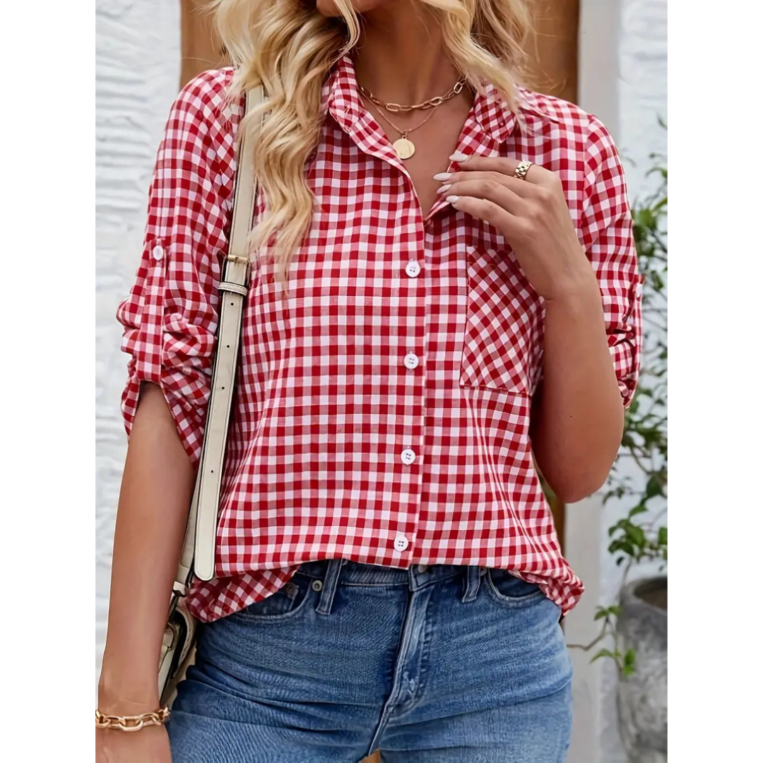 Oktoberfest Damen Karo Bluse mit Knopfleiste