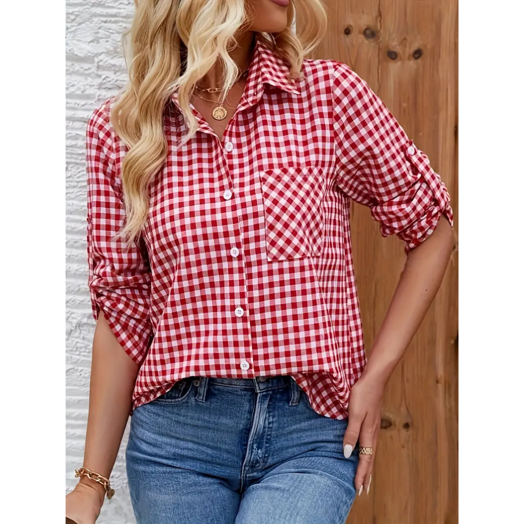 Oktoberfest Damen Karo Bluse mit Knopfleiste