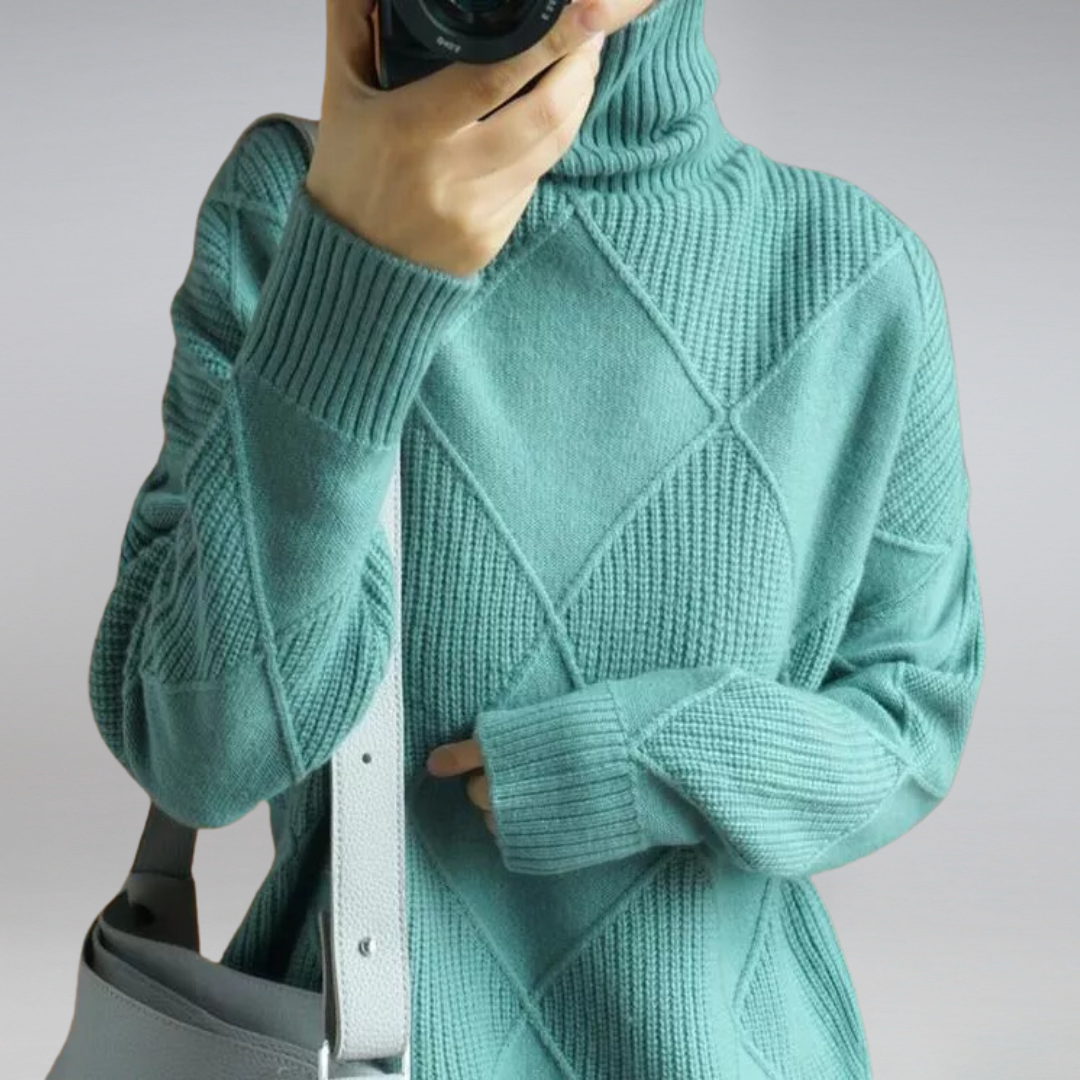 Alina - Damen kaschmir Rollkragenpullover mit Rautenstruktur