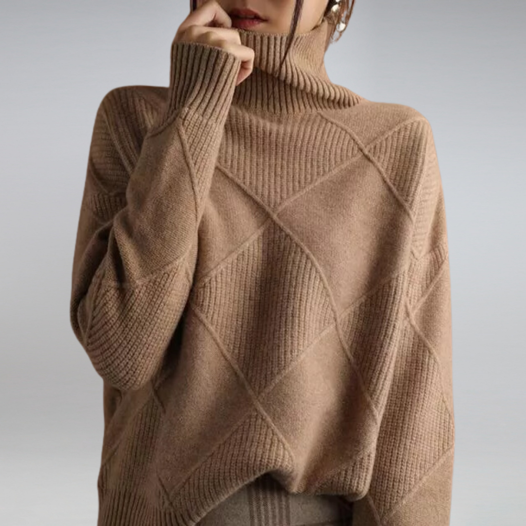 Alina - Damen kaschmir Rollkragenpullover mit Rautenstruktur