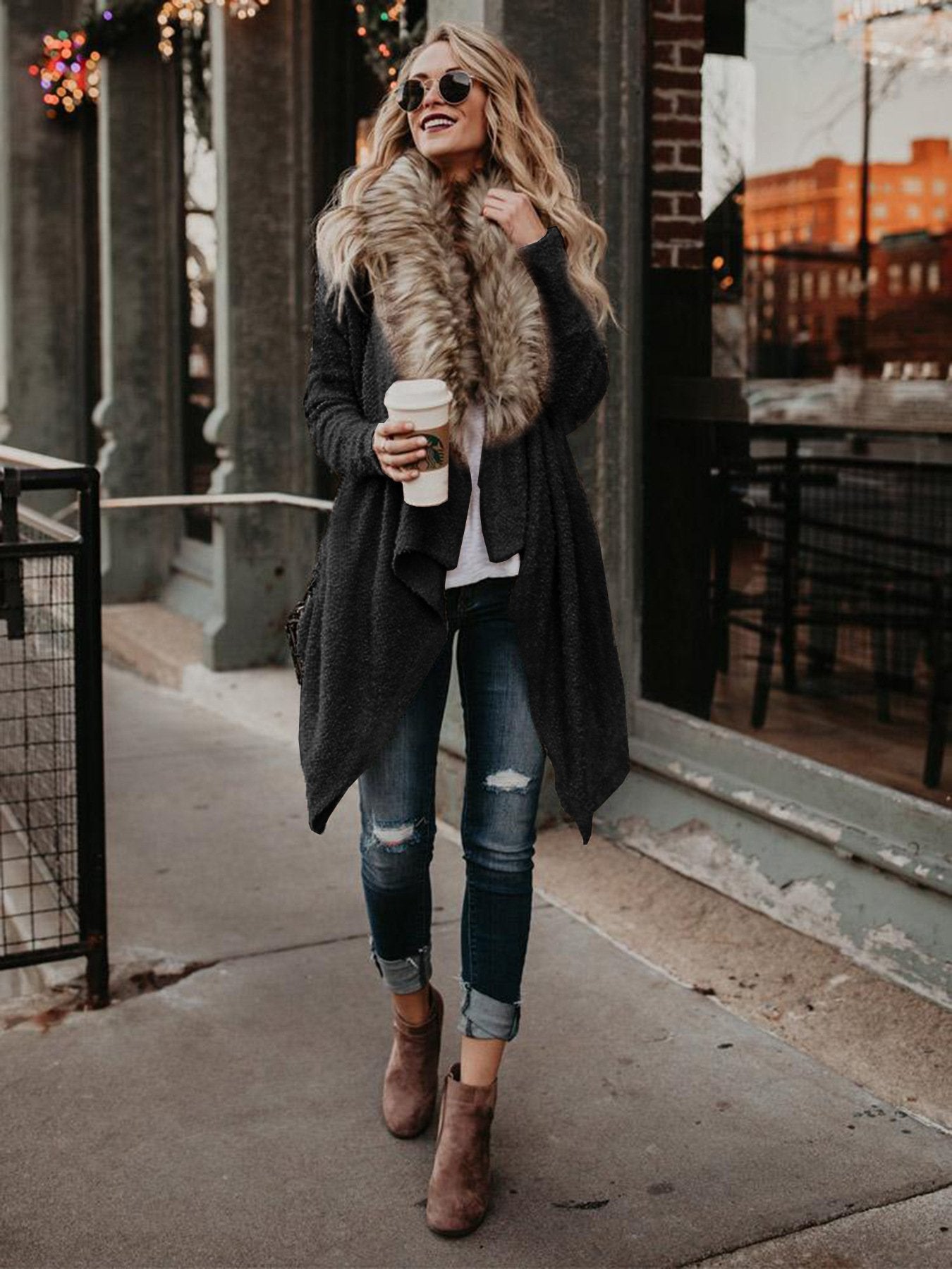 Elise – Damen Teddyjacke mit Kunstpelzkragen