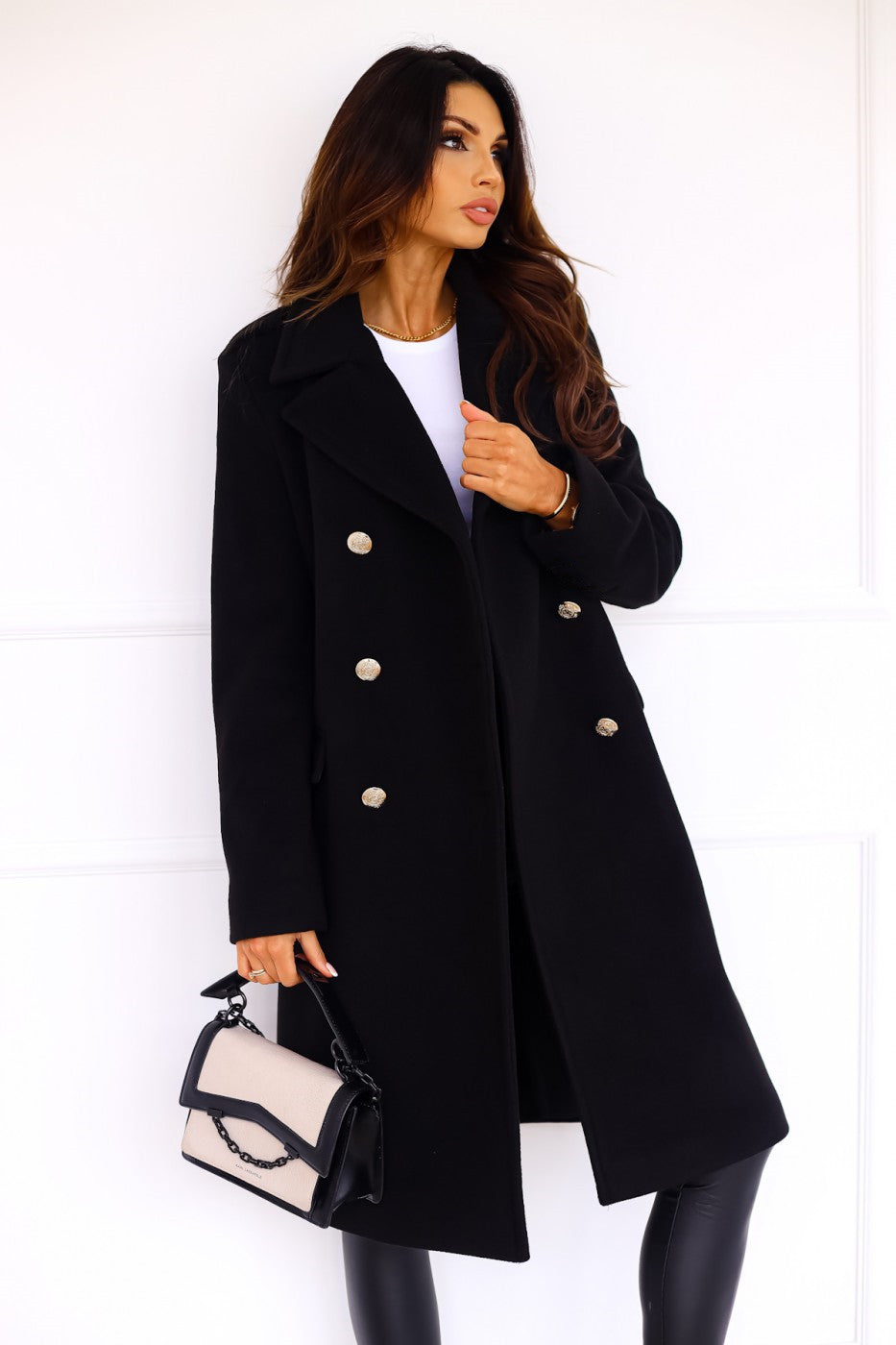 Alessia - Damen Wolle Wintermantel lang elegant klassisch warm