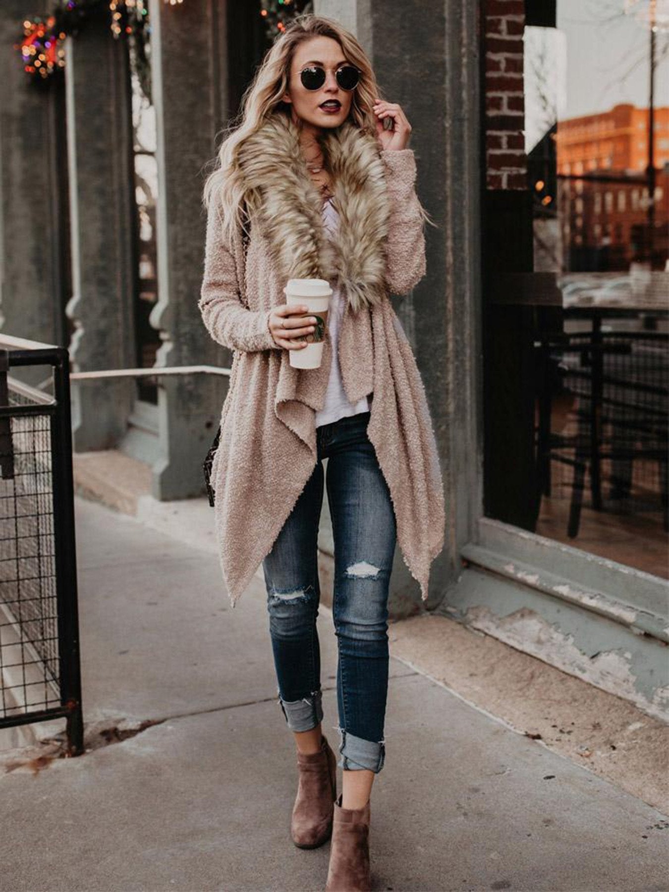 Elise – Damen Teddyjacke mit Kunstpelzkragen