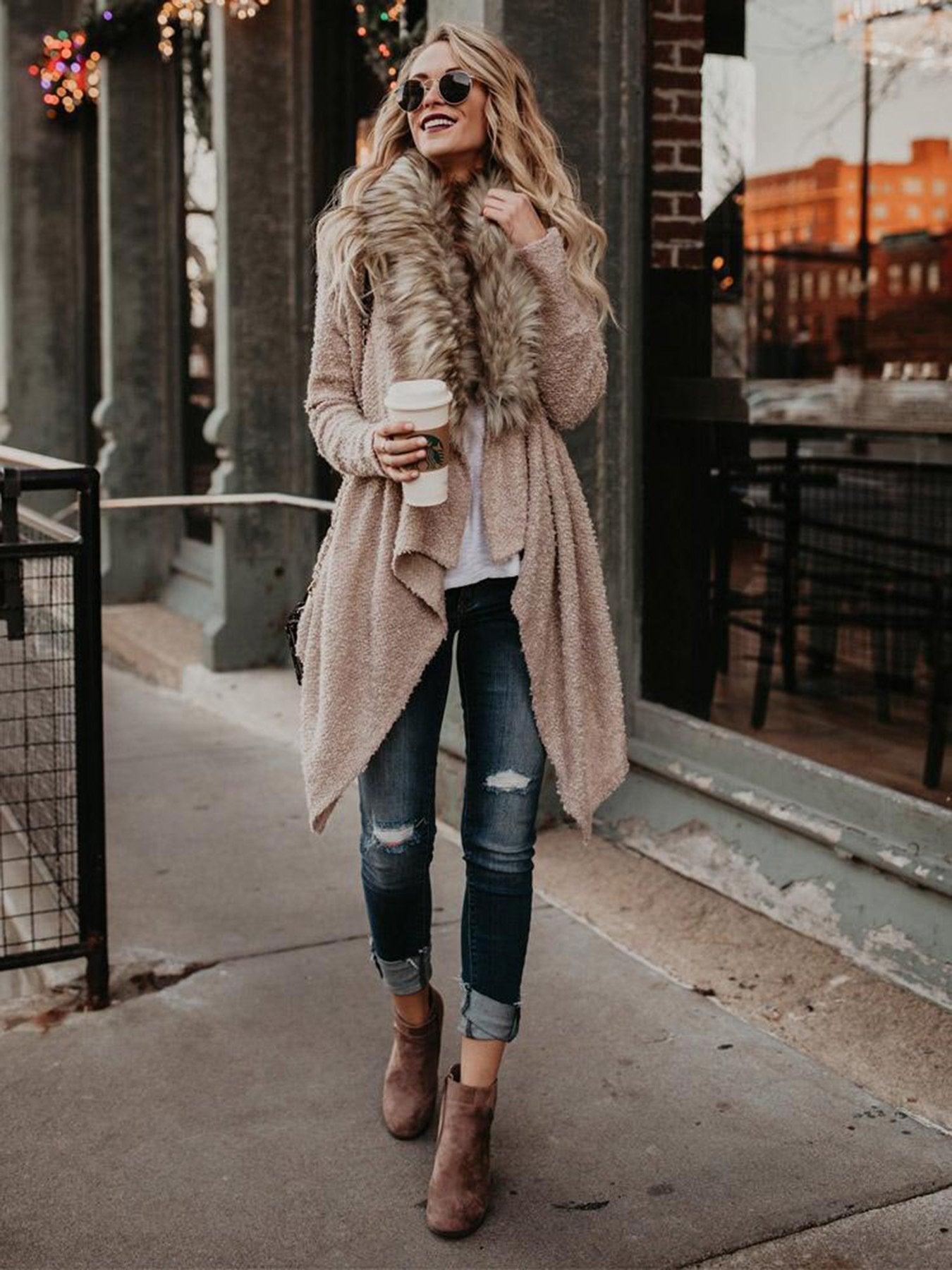 Elise – Damen Teddyjacke mit Kunstpelzkragen