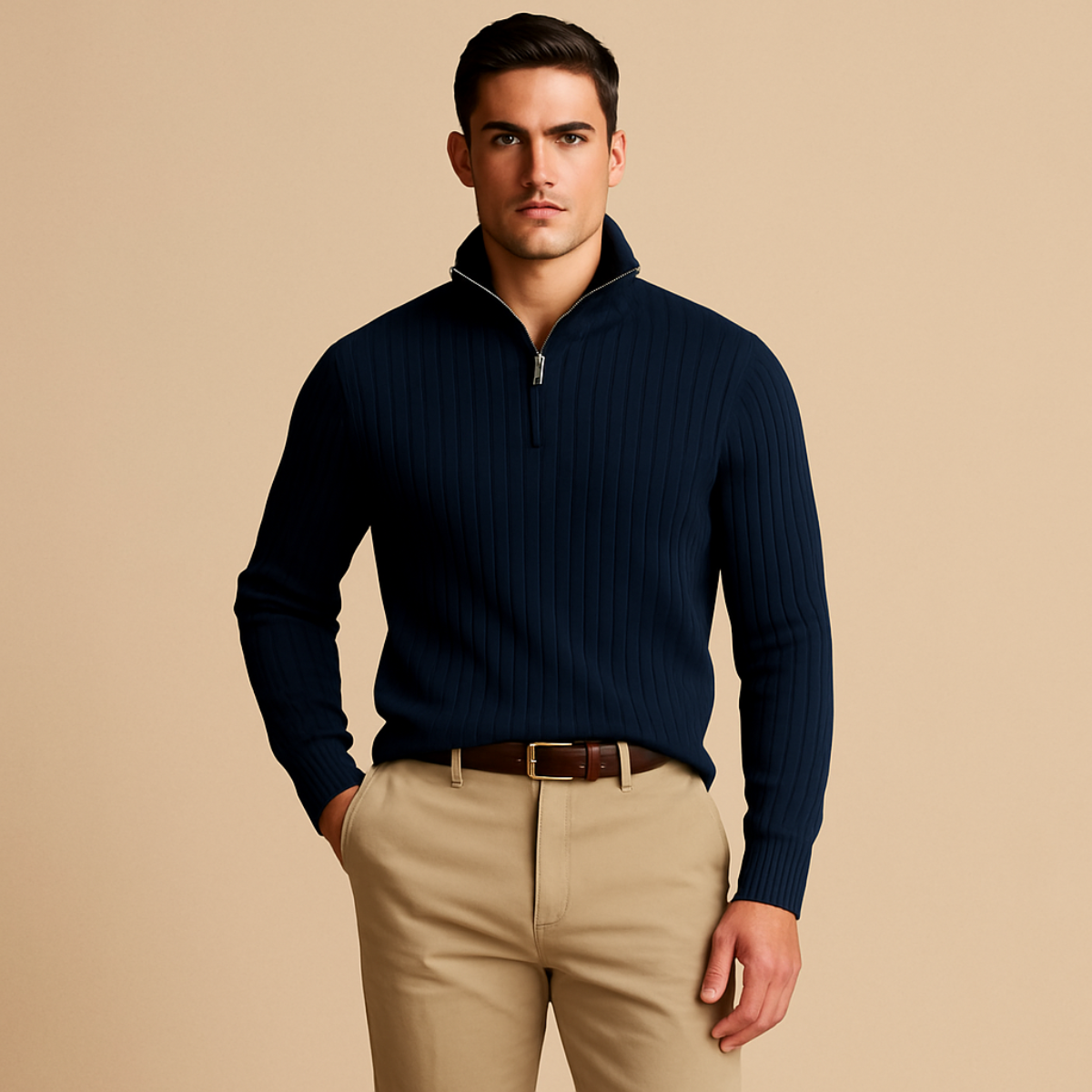 Adrian – Gerippter Strickpullover mit Reißverschluss für Herren