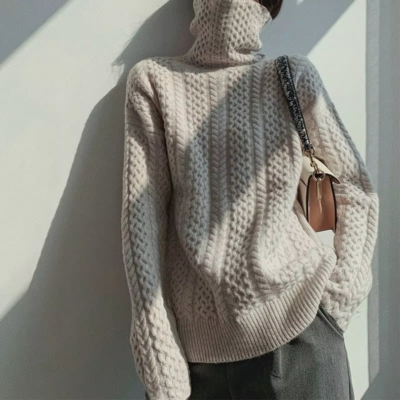 Hannah – Damen Winterpullover Strick Rollkragenpullover mit Zopfmuster