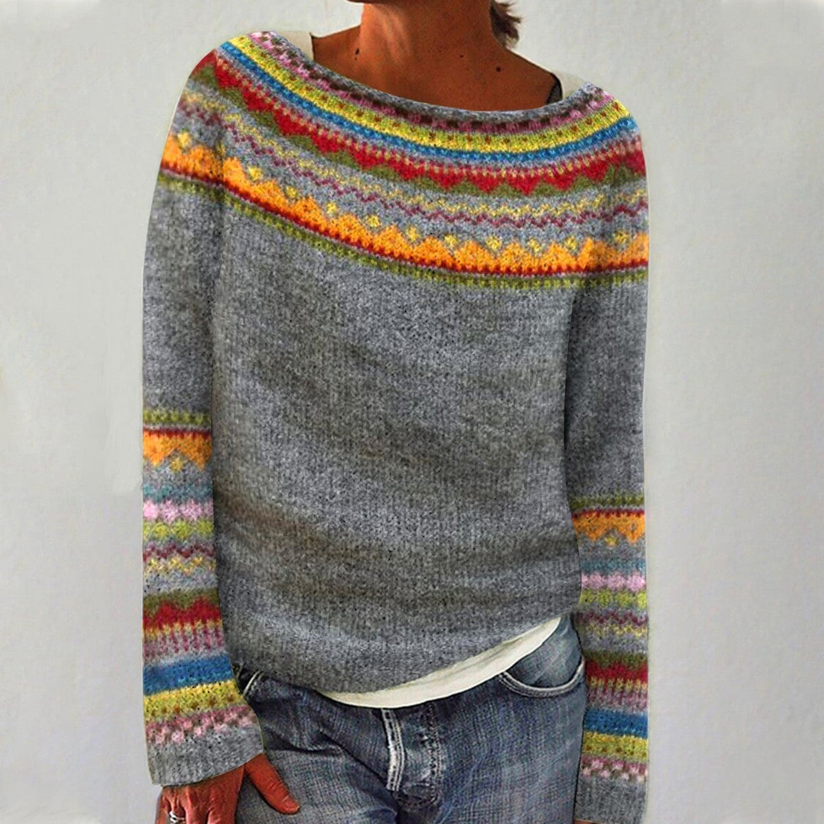 Ella – Bunter Strickpullover mit Rundhalsausschnitt Damen