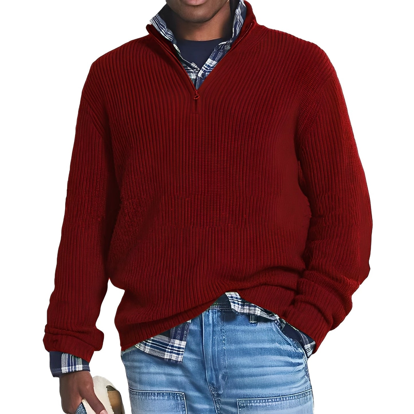 David - Herren Strickpullover mit halbem Reißverschluss