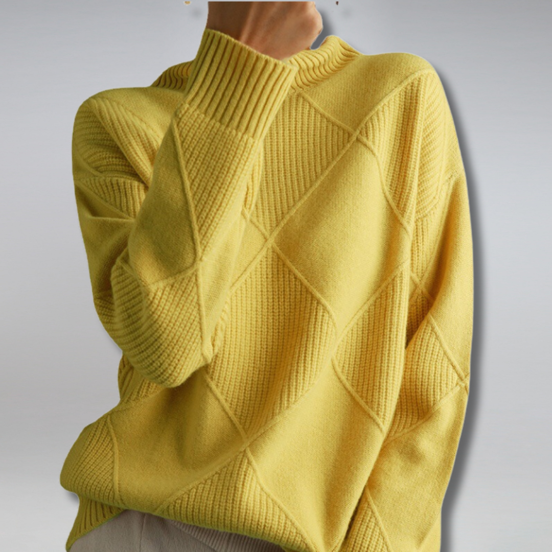 Alina - Damen kaschmir Rollkragenpullover mit Rautenstruktur