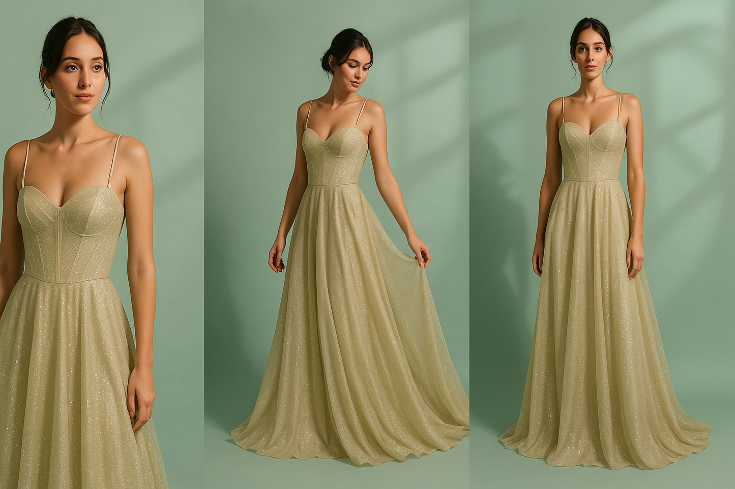 Serena – Damen Abendkleid mit Spaghettiträgern und Glitzer-Effekt