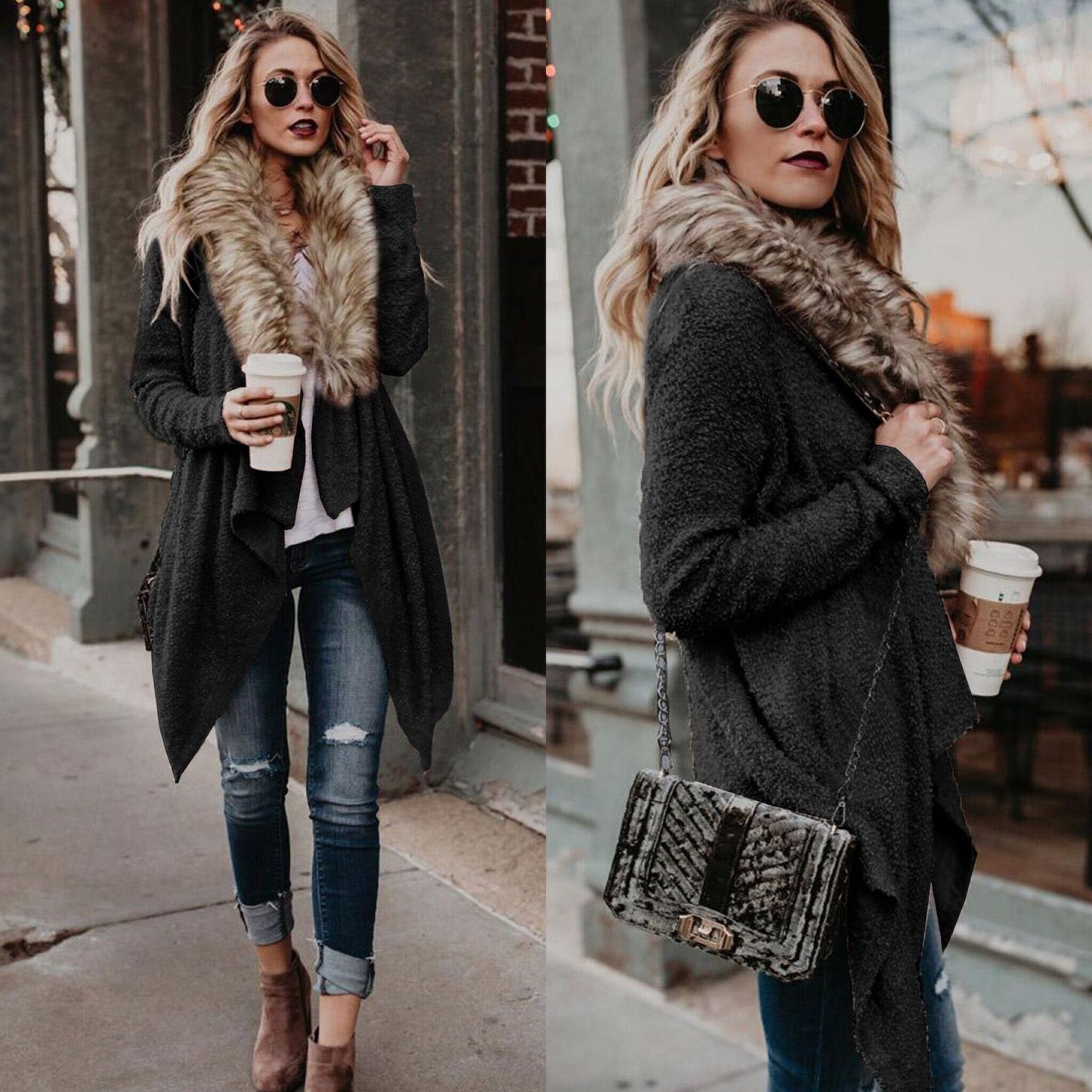 Elise – Damen Teddyjacke mit Kunstpelzkragen