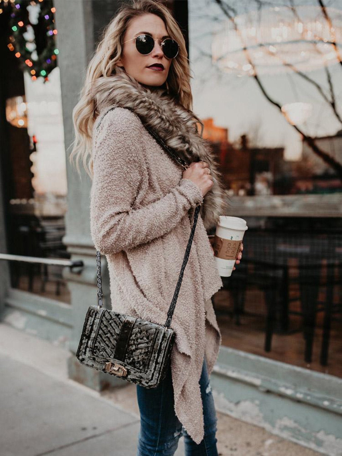 Elise – Damen Teddyjacke mit Kunstpelzkragen