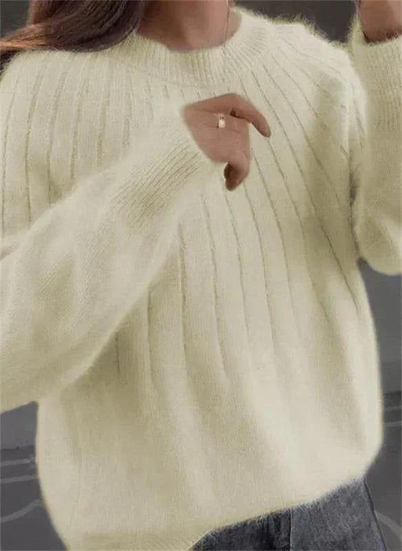 Alina – Damen Strickpullover weich Oversize Langarm Rundhals