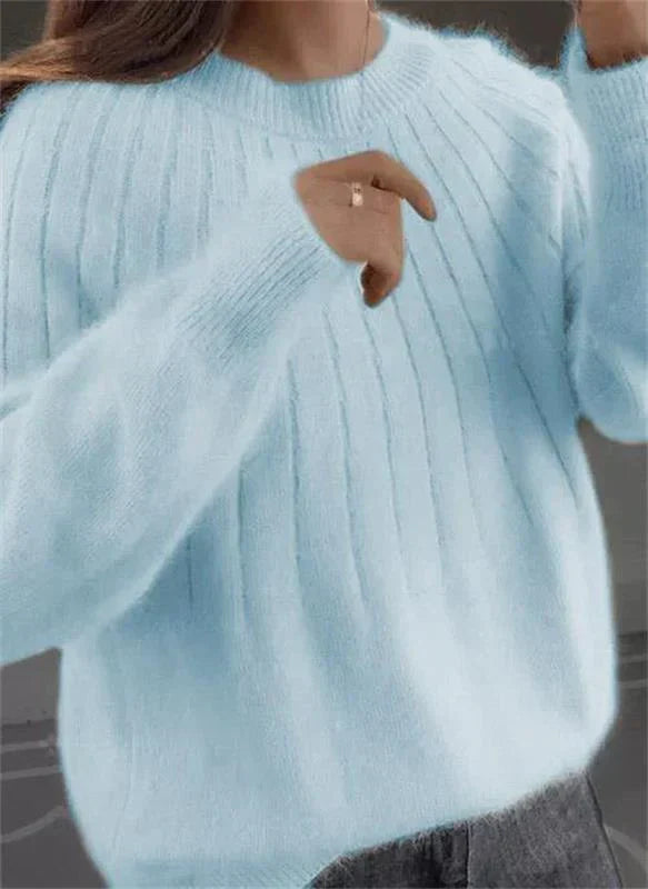 Alina – Damen Strickpullover weich Oversize Langarm Rundhals