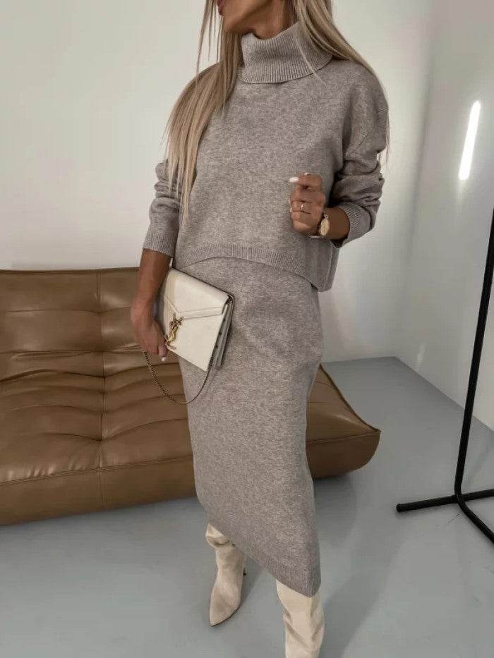 Alessia - Damen Strickkleid mit Rollkragen und Pullover