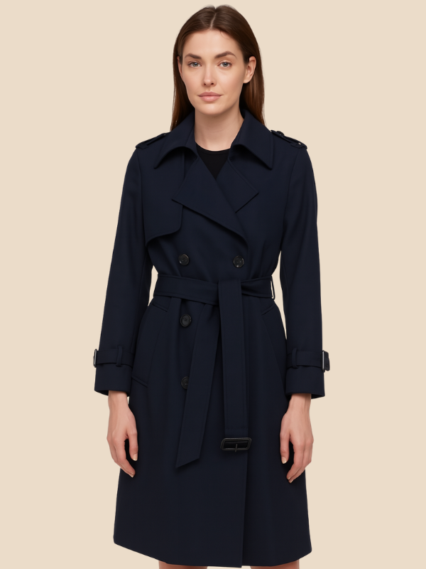 Amalia - Damen Trenchcoat mit Bindegürtel und Doppelknopfleiste