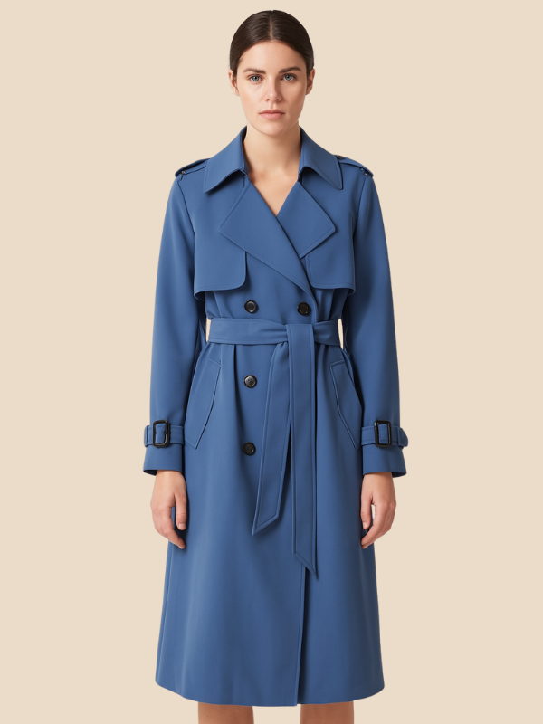 Amalia - Damen Trenchcoat mit Bindegürtel und Doppelknopfleiste
