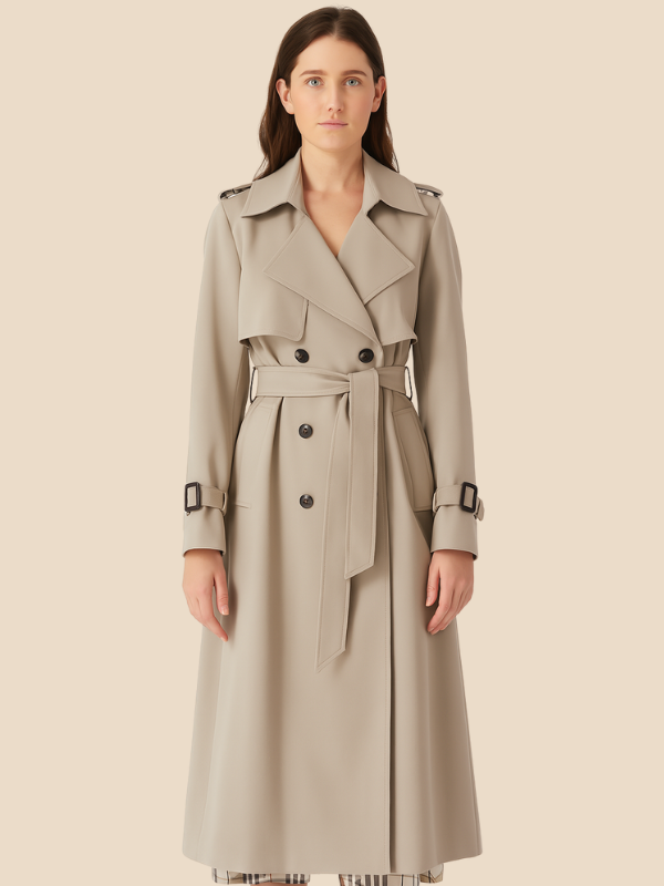 Amalia - Damen Trenchcoat mit Bindegürtel und Doppelknopfleiste
