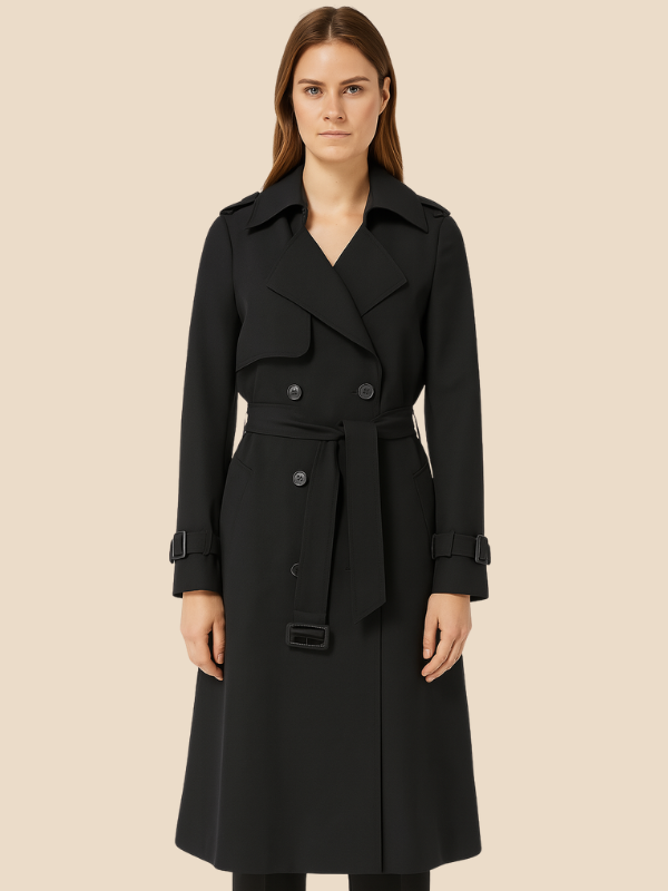 Amalia - Damen Trenchcoat mit Bindegürtel und Doppelknopfleiste