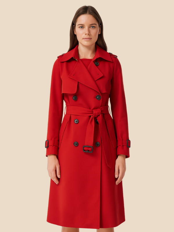 Amalia - Damen Trenchcoat mit Bindegürtel und Doppelknopfleiste