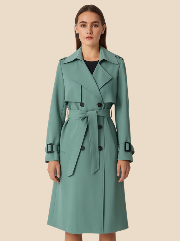 Amalia - Damen Trenchcoat mit Bindegürtel und Doppelknopfleiste