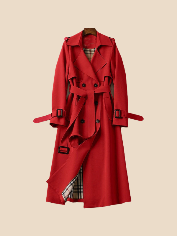 Amalia - Damen Trenchcoat mit Bindegürtel und Doppelknopfleiste
