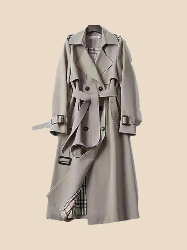 Amalia - Damen Trenchcoat mit Bindegürtel und Doppelknopfleiste