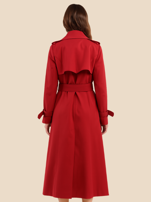 Amalia - Damen Trenchcoat mit Bindegürtel und Doppelknopfleiste