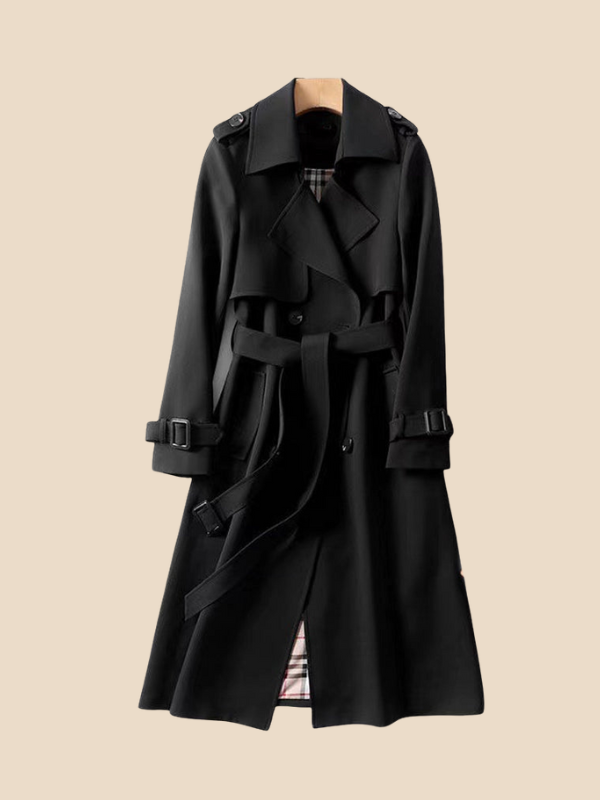 Amalia - Damen Trenchcoat mit Bindegürtel und Doppelknopfleiste