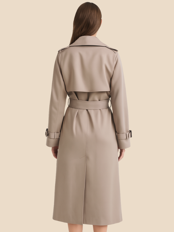 Amalia - Damen Trenchcoat mit Bindegürtel und Doppelknopfleiste