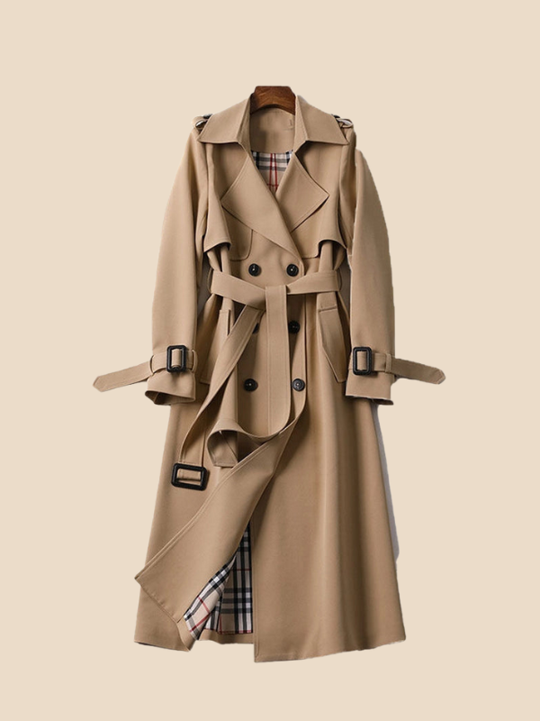 Amalia - Damen Trenchcoat mit Bindegürtel und Doppelknopfleiste