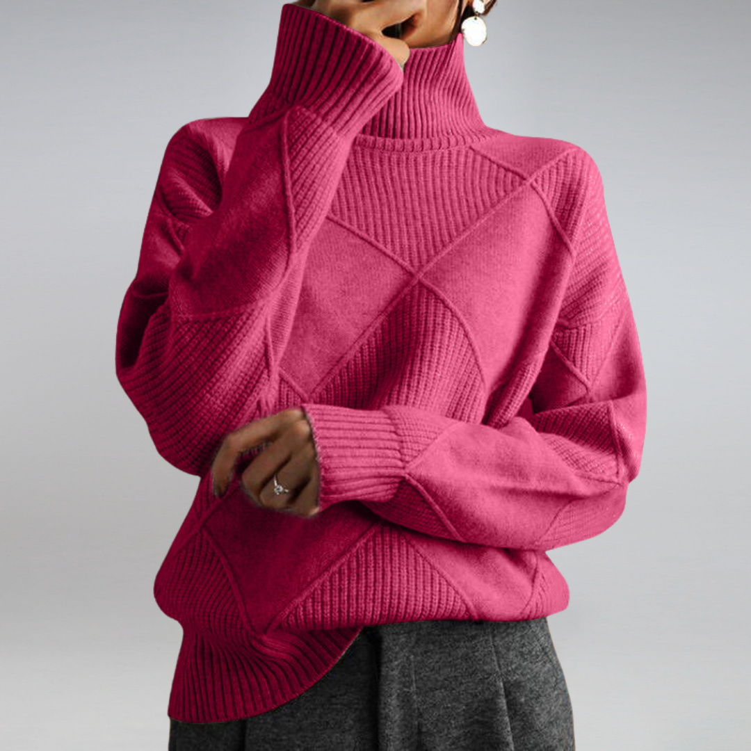 Alina - Damen kaschmir Rollkragenpullover mit Rautenstruktur