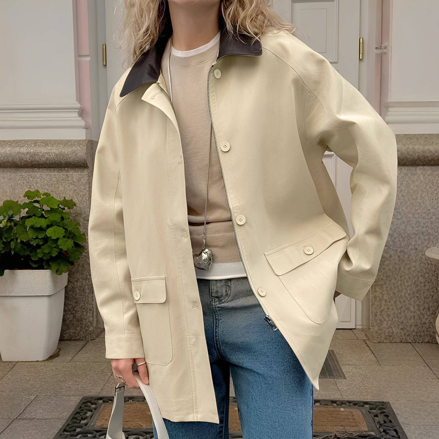 Alva – Damen Übergangsjacke mit Kontrastkragen