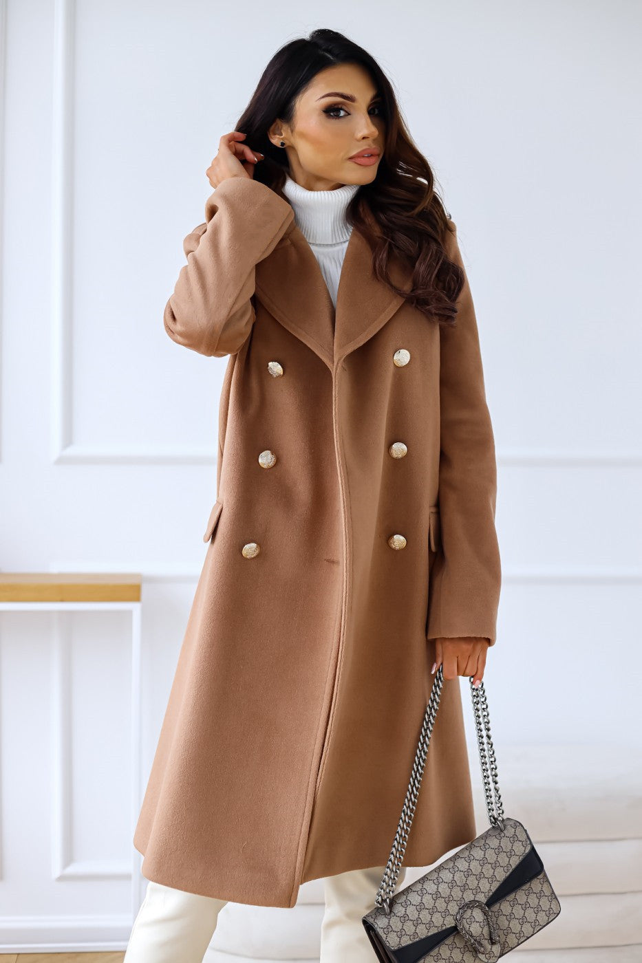 Alessia - Damen Wolle Wintermantel lang elegant klassisch warm