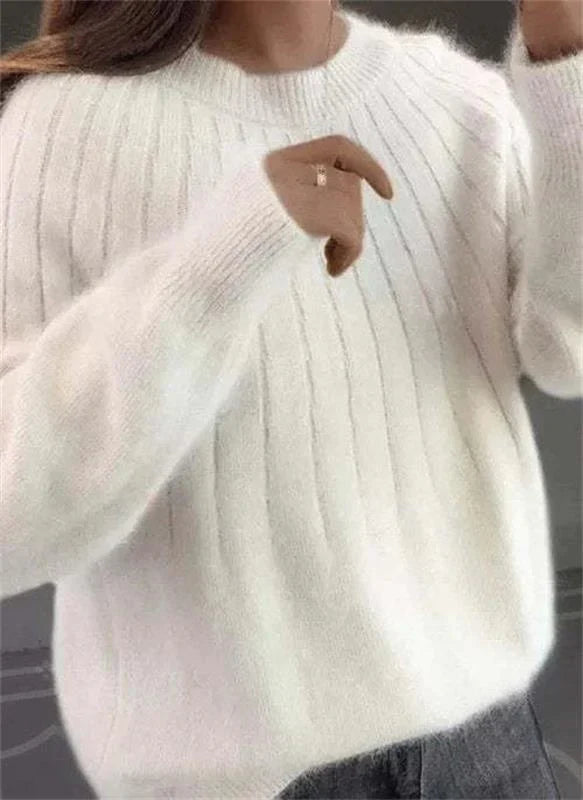 Alina – Damen Strickpullover weich Oversize Langarm Rundhals