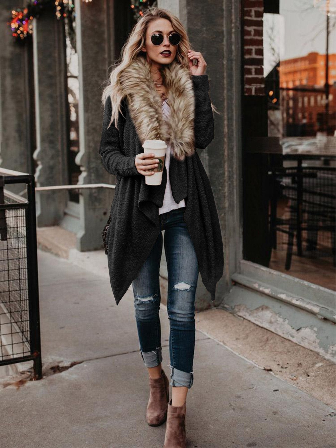 Elise – Damen Teddyjacke mit Kunstpelzkragen