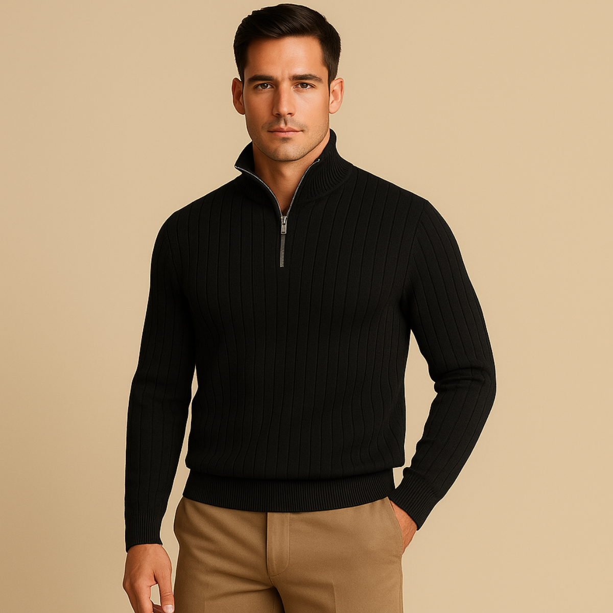 Adrian – Gerippter Strickpullover mit Reißverschluss für Herren