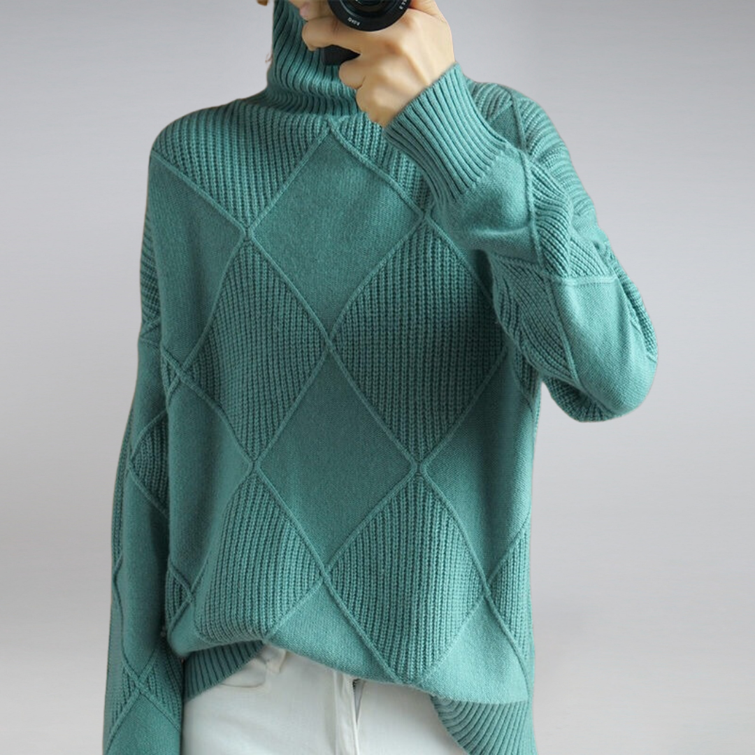 Alina - Damen kaschmir Rollkragenpullover mit Rautenstruktur