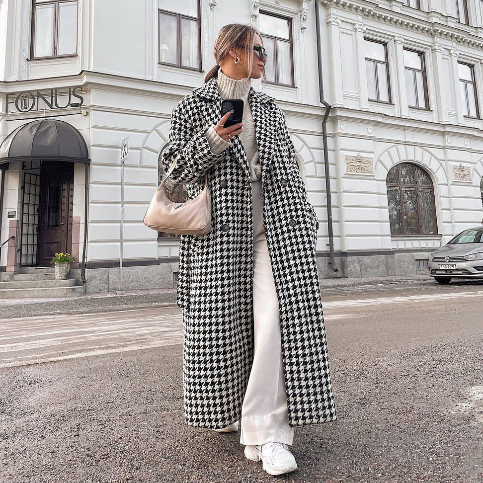 Sofia – Damen Mantel mit Hahnentritt-Muster Oversize