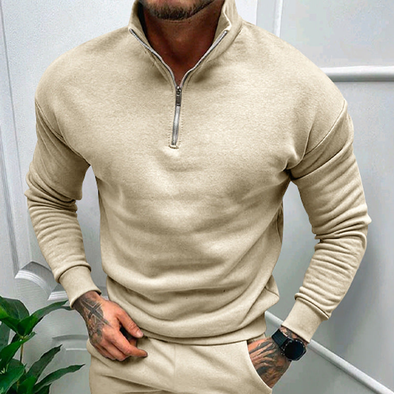 Leon - Herrenpullover mit Stehkragen und halbem Reißverschluss