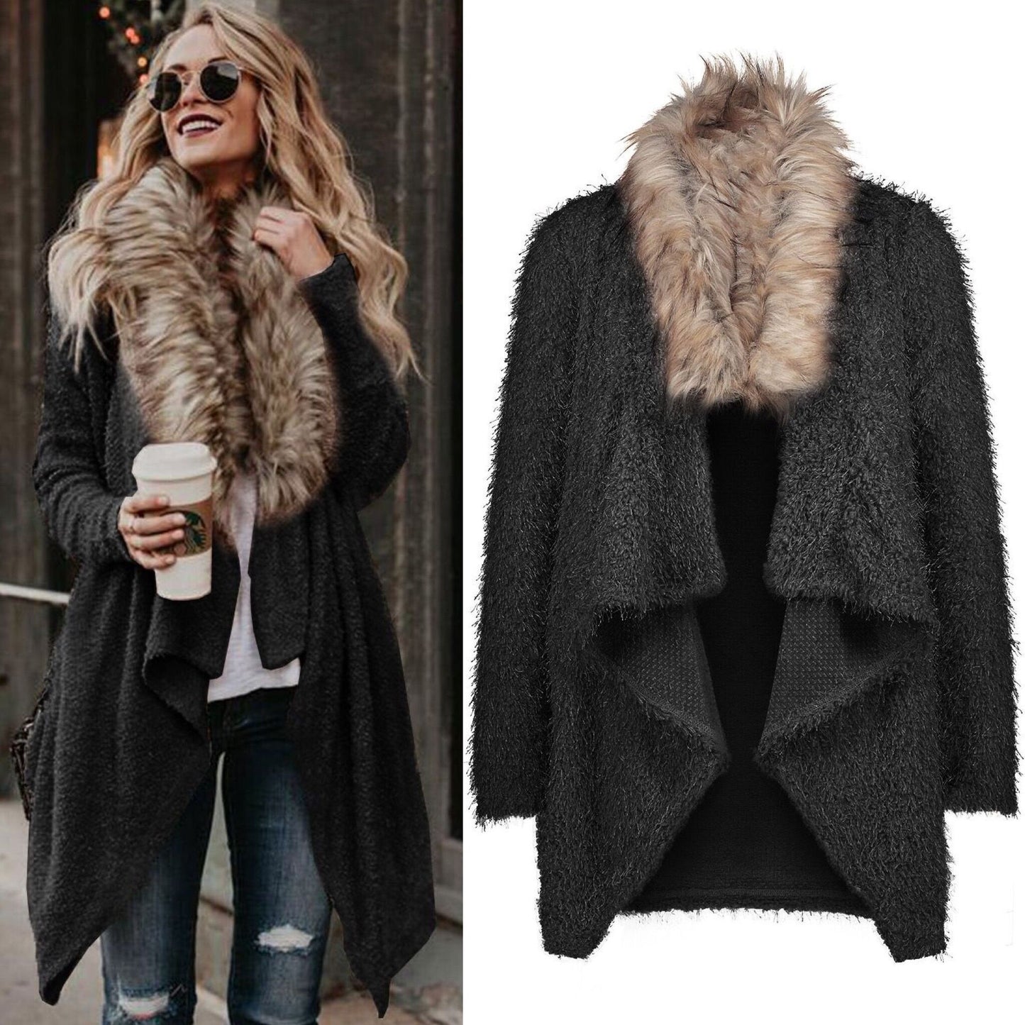 Elise – Damen Teddyjacke mit Kunstpelzkragen