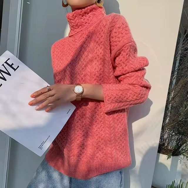 Hannah – Damen Winterpullover Strick Rollkragenpullover mit Zopfmuster