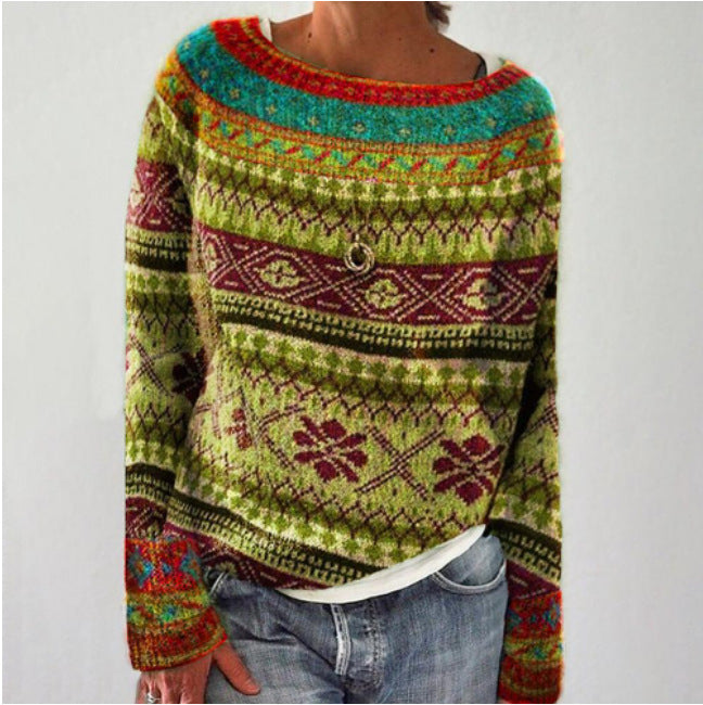 Lina - Damen Kaschmir Strickpullover mit buntem Norwegermuster Winter