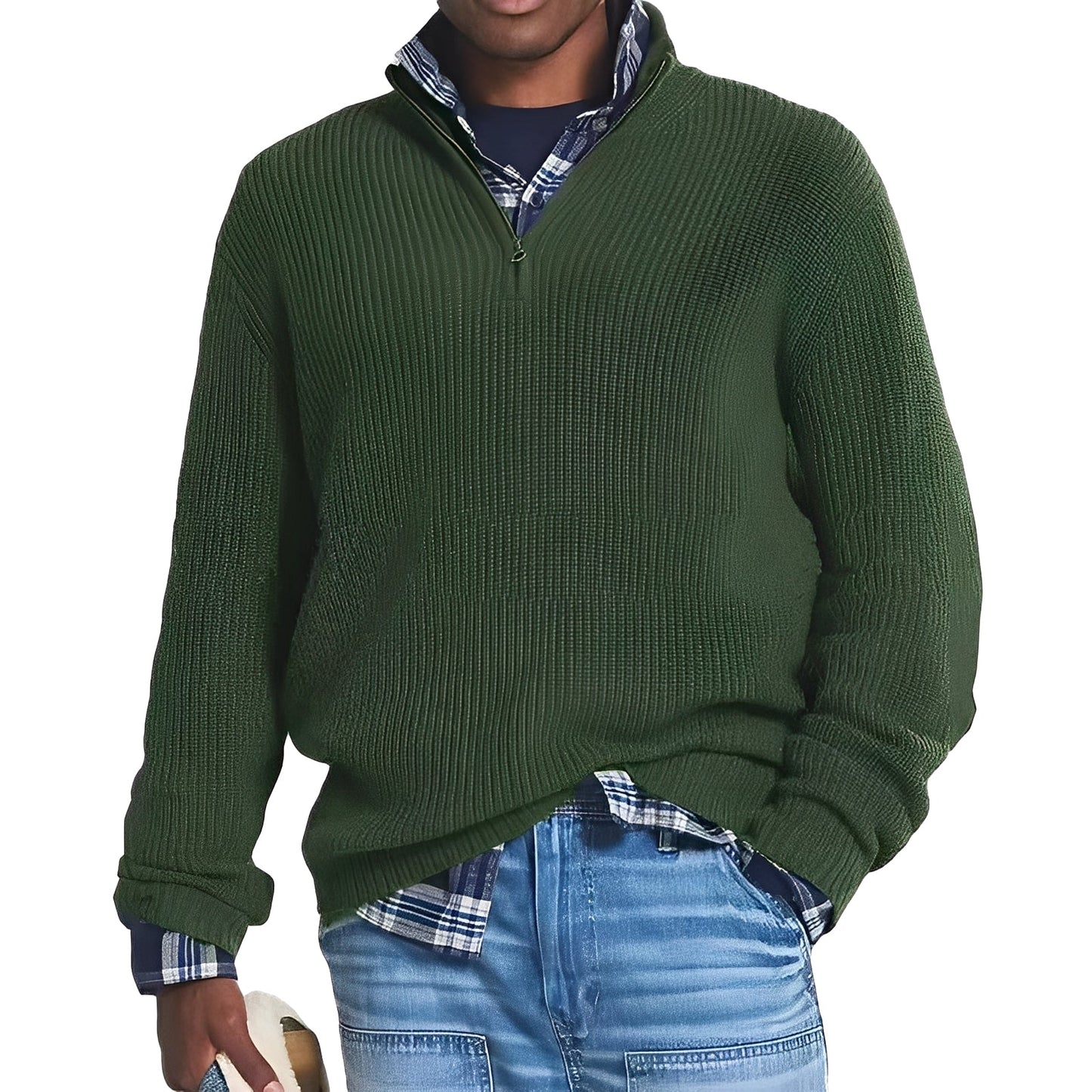David - Herren Strickpullover mit halbem Reißverschluss