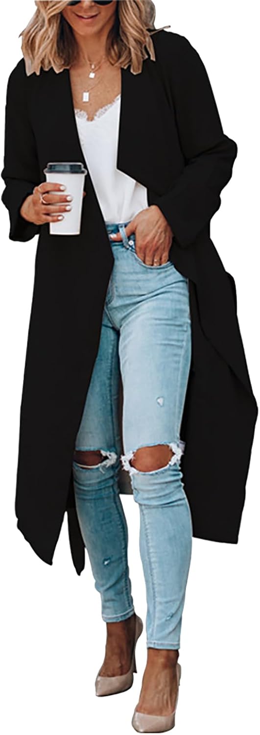 Juliana - Damen Mantel lang mit offenem Schnitt