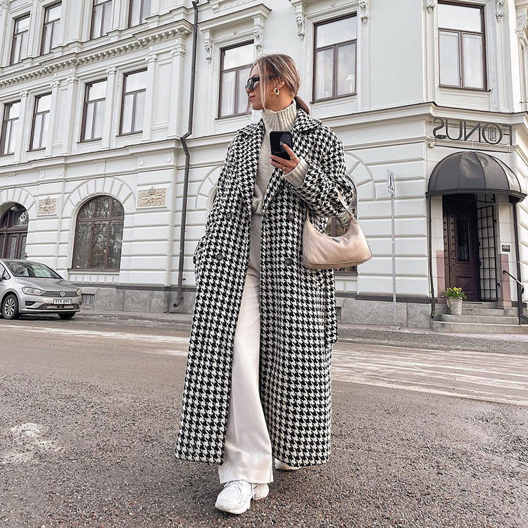 Sofia – Damen Mantel mit Hahnentritt-Muster Oversize