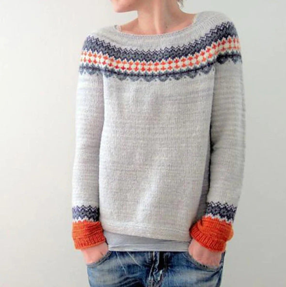 Lina - Damen Kaschmir Strickpullover mit buntem Norwegermuster Winter