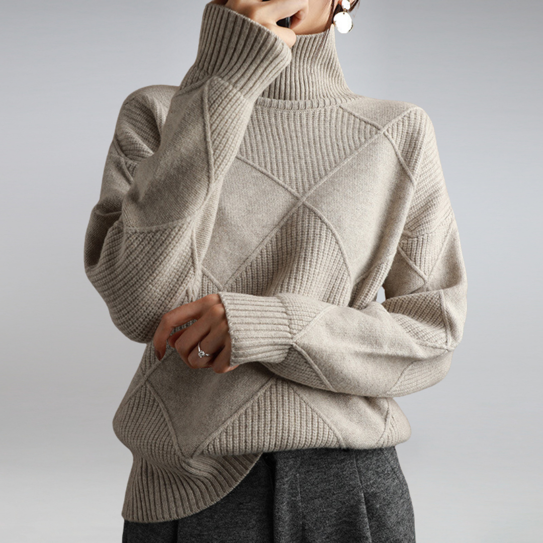Alina - Damen kaschmir Rollkragenpullover mit Rautenstruktur