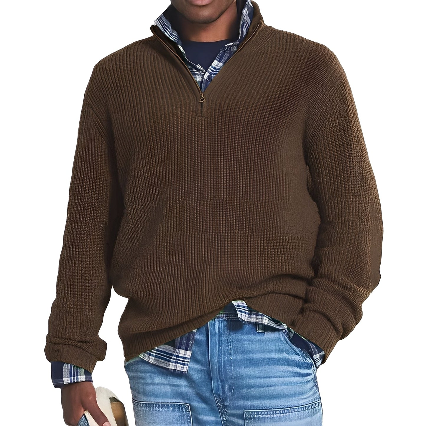 David - Herren Strickpullover mit halbem Reißverschluss