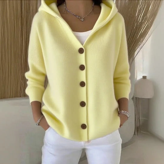 Alessia - Damen Strick-Cardigan mit Kapuze und Knöpfen